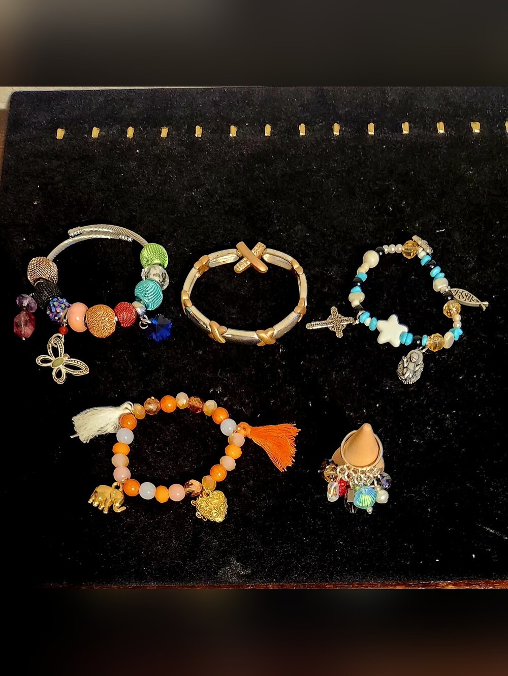 Assorted Women's Charm Bracelets - Orange, Blue, Green, Gold Accents